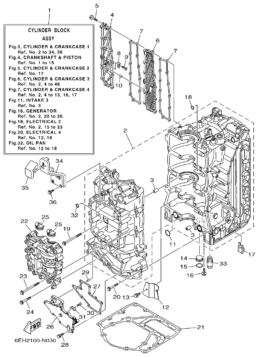 Yamaha 20 CYLINDER & CRANKCASE 1 parts diagram